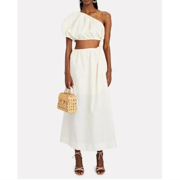 FARM Rio Dresses & Skirts - NEW Farm Rio Off White One Shoulder Cut Out Linen Blend Maxi Dress Size M